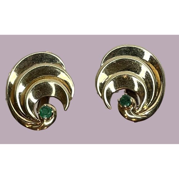 14K Gold Clip-On Earrings With Emerald Accents 9.7g Signed ARR - Picture 13 of 16